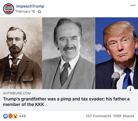 Image 8: Trump’s grandfather was a pimp and tax evader; his father a member of the KKK