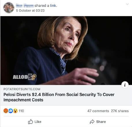 Image 9: Nancy Pelosi diverting Social Security money for the impeachment inquiry